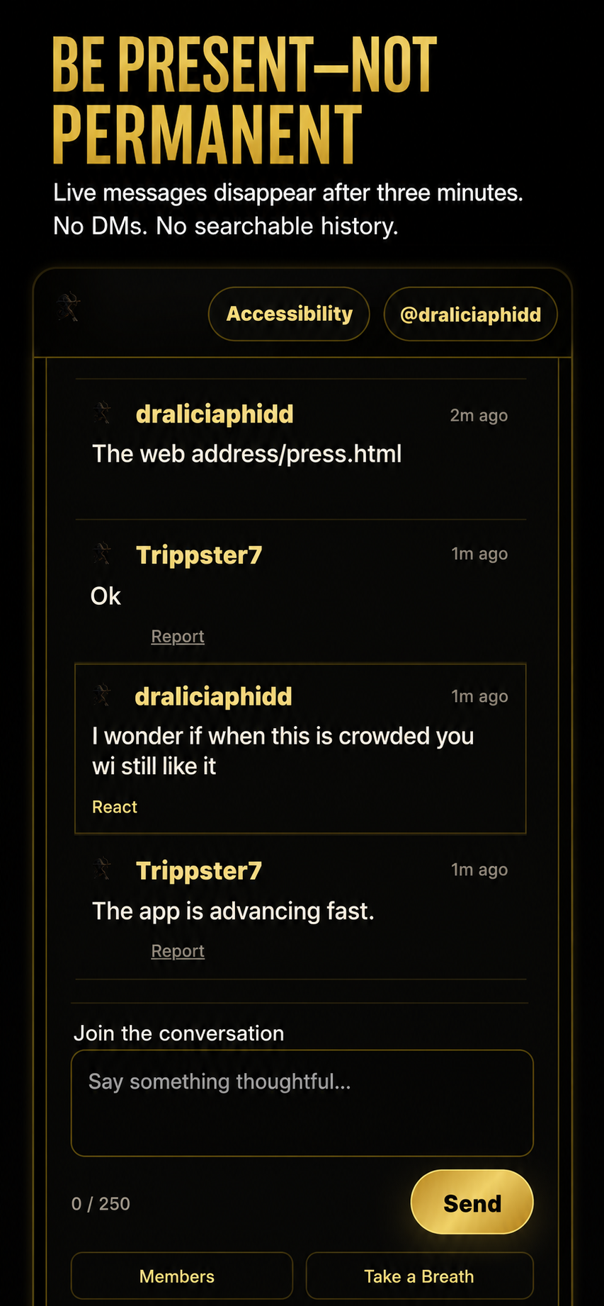 Live messages disappear after three minutes